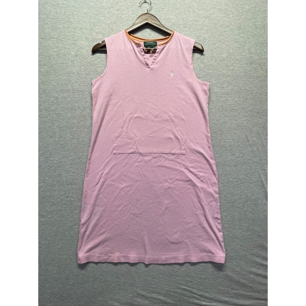 Lauren Ralph Lauren Knit Tank Dress Womens M Pink Cotton Sleeveless Split Neck